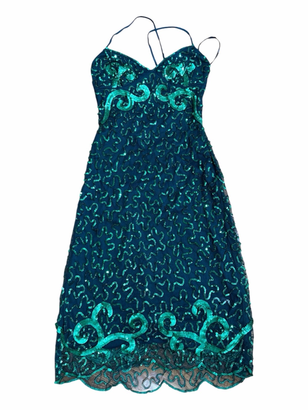 Betsey Johnson Teal & Turquoise Sequin Midi Slip Dress